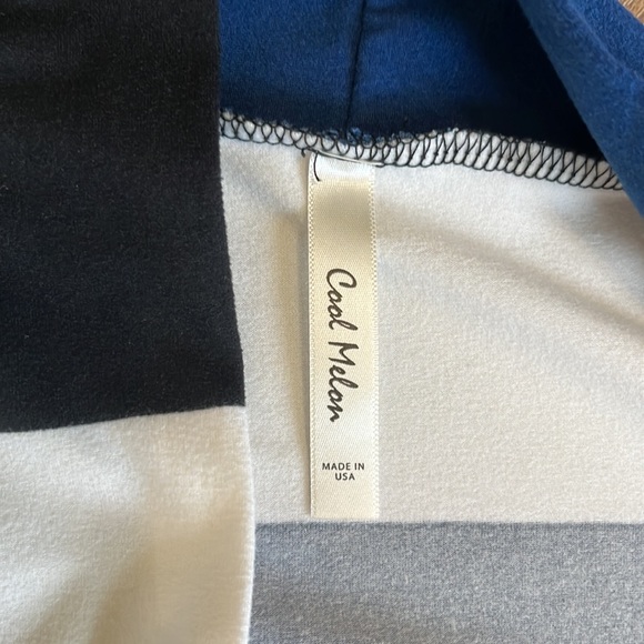 Cool Melon Cardigan Blue, White, Black Striped with brown elbow patches Large - Picture 2 of 4